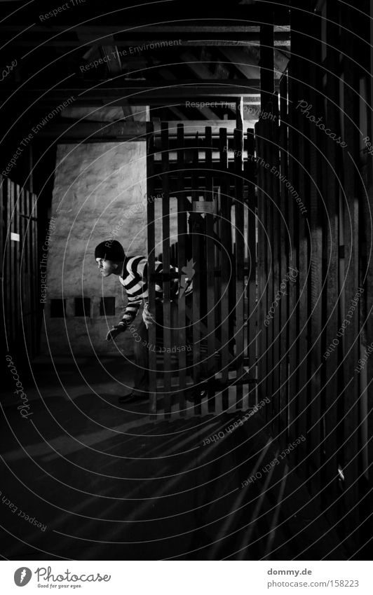 burglar Thief To break (something) Light Shadow Striped Attic Man Creep Night Cap Calm Purloin Theft Black & white photo