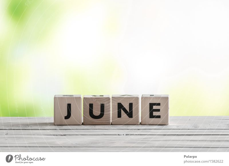 June sign on wooden blocks Design Body Playing Summer Desk Table Nature Toys Wood Green White Creativity Symbols and metaphors cube Conceptual design Text Word