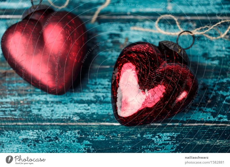 Red Hearts Valentine's Day Wood Glass Metal Love Together Glittering Happy Beautiful Retro Blue Warm-heartedness Sympathy Romance Desire Lust Dedication