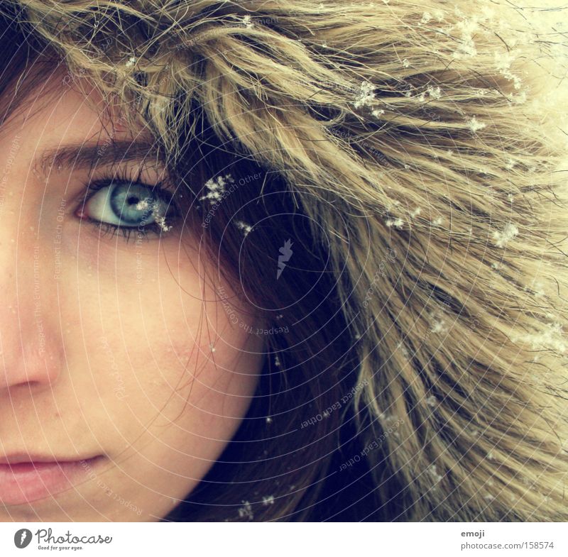 2. I like the winter... Face Half Young woman Snowfall Winter Cold Side Bright Snowflake Flake Woman Pelt Wrap up warm Eyes Inuit