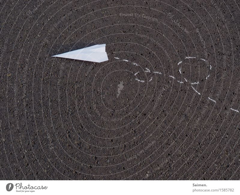 circling flight Aviation Airplane Flying Painted Asphalt Chalk Paper plane Movement Exterior shot