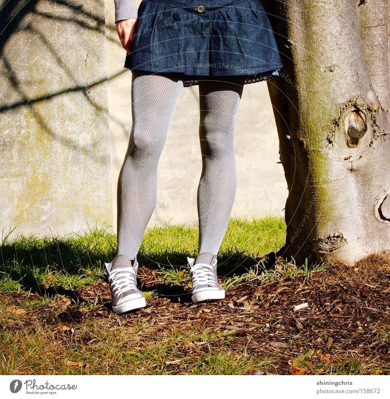 tight(s)! Woman Chucks Tree Shadow Spring Grass Jump Nature Gray Earth Sand Legs stockings skirt tights