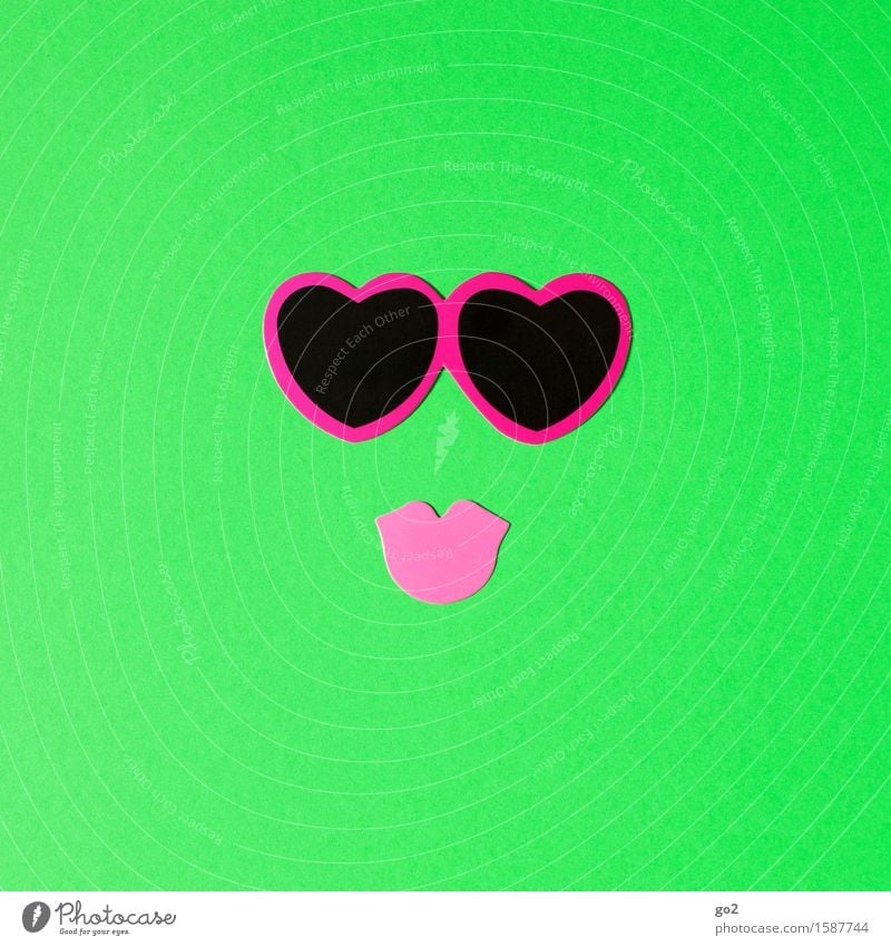 pink glasses Happy Beautiful Face Handicraft Mouth Accessory Sunglasses Heart Kissing Happiness Kitsch Cliche Feminine Green Pink Emotions