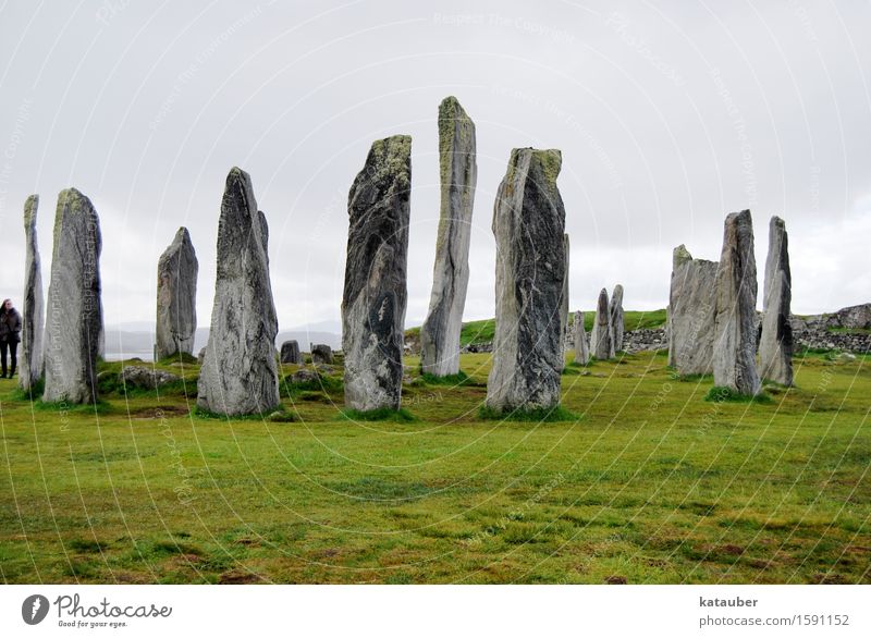 standing stones Landscape Clouds Bad weather Grass Meadow Tourist Attraction Monument Stand Old Famousness Gigantic Historic Green Unwavering Stone Callanish