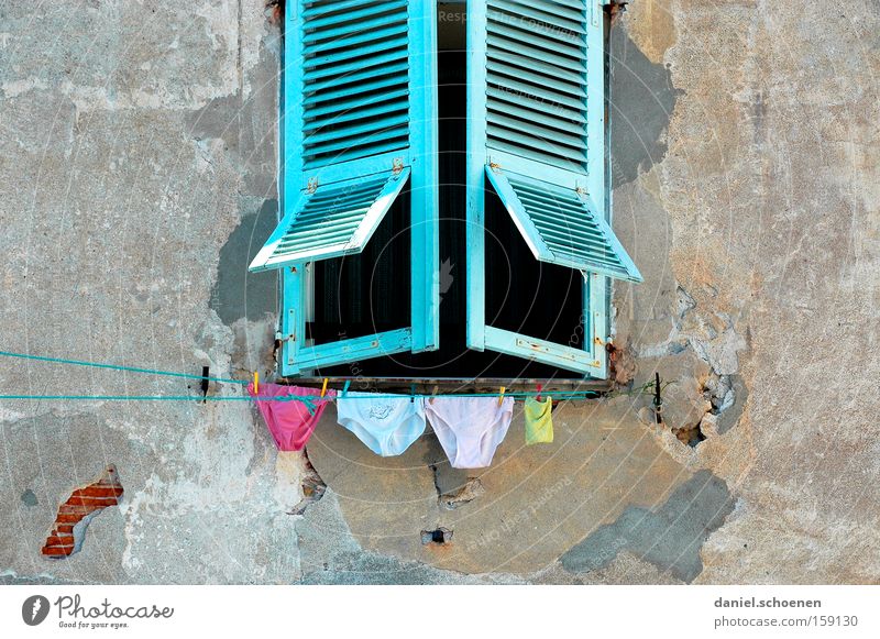 dry panties Laundry Underwear Window Colour Facade Old Picturesque Blue France Vacation & Travel Travel photography Clothing Detail