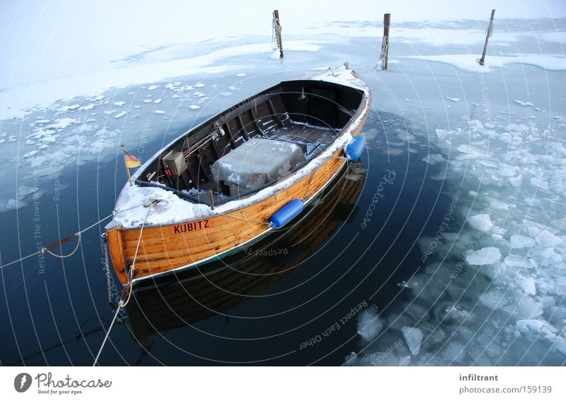 Boat in winter Watercraft Winter Cold Snow Ice Baltic Sea Ocean Lake Jetty Frozen Leisure and hobbies Navigation