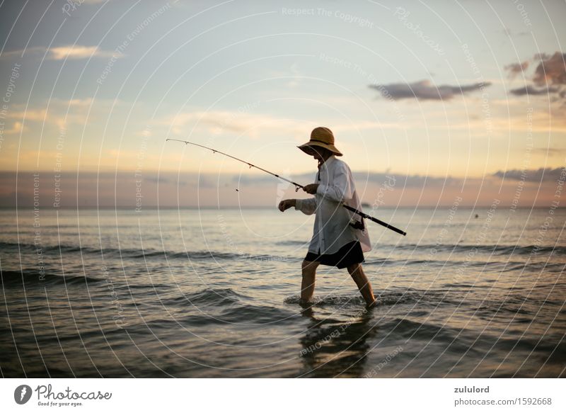 The Angler Fishing (Angle) Vacation & Travel Tourism Far-off places Freedom Summer vacation Beach Ocean Waves Aquatics Masculine 1 Human being 45 - 60 years