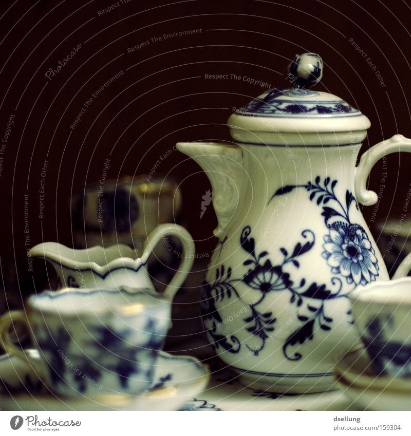 Tea set on dark background Cup Crockery Porcelain Style Sense of taste Calm Serene Fragile Past To enjoy Art Arts and crafts Decoration tea service