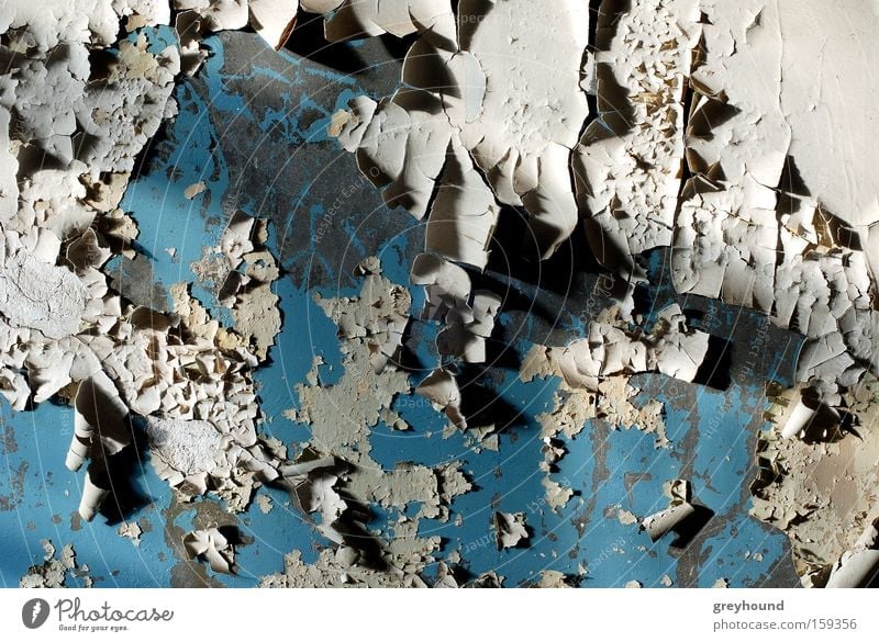 skin loss Plaster Flake off Old Ruin Loneliness Wallpaper Blue Gloomy Derelict Transience wall paint