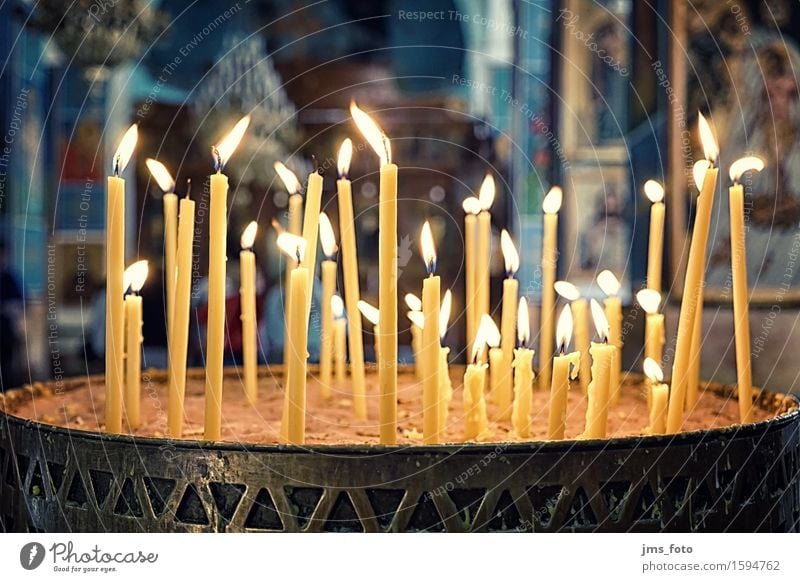 candles Church Candle Belief Religion and faith Trust Jordan Orthodoxy Colour photo Interior shot Detail Light Central perspective