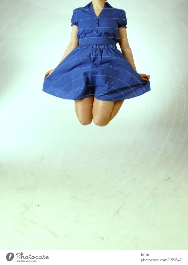 Fly, Girl, Fly Jump Blue Dress Freedom Knee Headless Woman Legs Flying Wrinkles