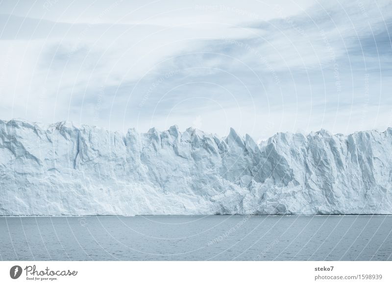 The Wall Water Climate change Ice Frost Glacier Coast Gigantic Cold Blue White Past Transience Change Perito Moreno Glacier Subdued colour Copy Space top
