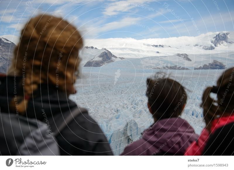 Waiting for the break Head Hair and hairstyles 3 Human being Ice Frost Mountain Glacier Observe Hiking Expectation Horizon Cold Tourism Vacation & Travel