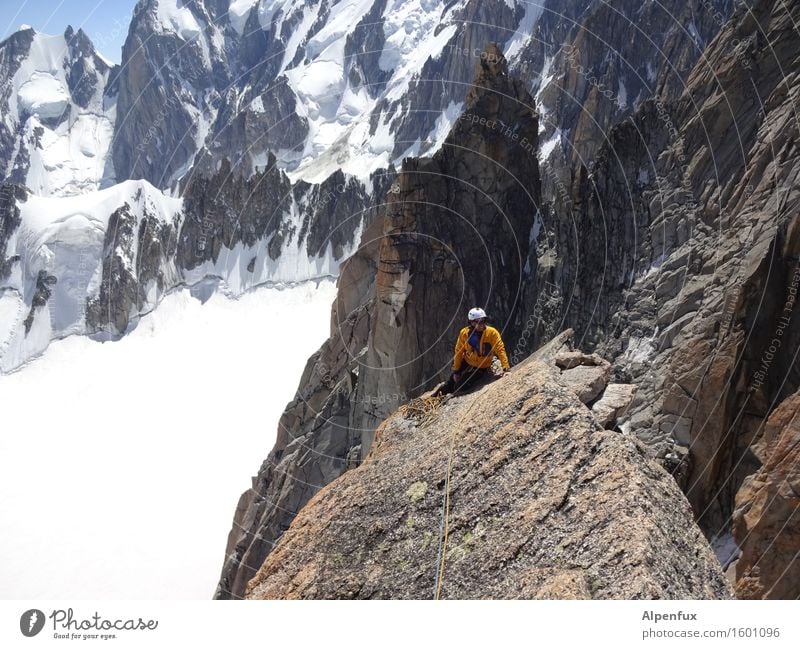 Granite slab II Rock Alps Mountain Mont Blanc Snowcapped peak Glacier Success Above Athletic Joie de vivre (Vitality) Power Willpower Might Brave Determination