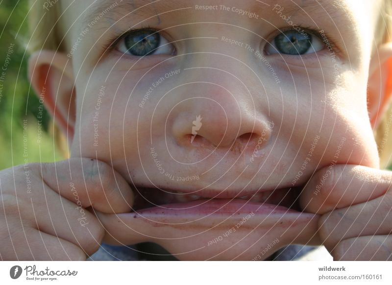 Snotty Girl 01 Child Grimace Face Brash Creepy Close-up Portrait photograph Joy