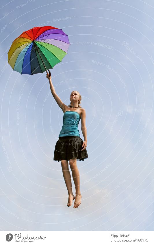 Withdrawn Multicoloured Sky Go up Umbrella Hover Air Impossible Joy Flying