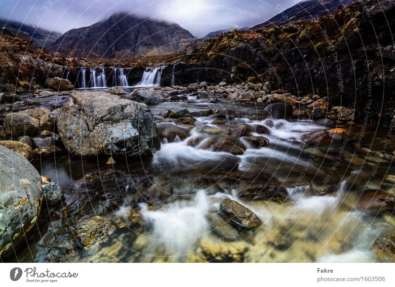 Fairy Pools Environment Nature Landscape Elements Water Sky Clouds Spring Bad weather Rock Mountain River bank Brook Waterfall Adventure isle Isle of Skye