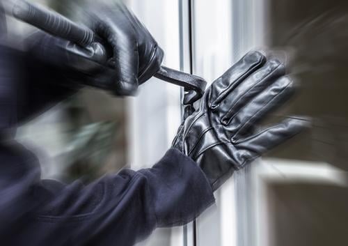 A burglar pokes up a window. Human being Arm 1 Aggression Threat Might Fear Dangerous Destruction "Burglary burglars delinquent felonies Force law crowbar