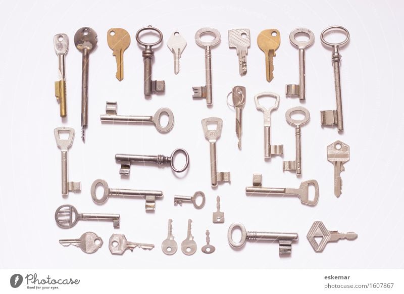 key Sign Key Esthetic Modern Above Many Gold Silver White Arrangement Safety Copy Space knolling flat lay supervision Difference Colour photo Subdued colour