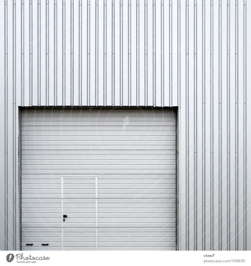 door in gate Door Gate Entrance Access Warehouse Hall Industrial Photography Industry Corrugated sheet iron Facade Background picture Silver Serrated Tin
