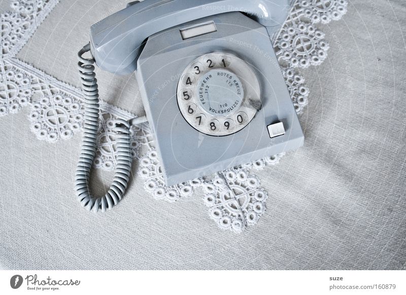 Phone Telecommunications Telephone Collector's item Communicate Old Bright Retro Gray Contact Past GDR Iconic Rotary dial Receiver Telephone cable Blanket