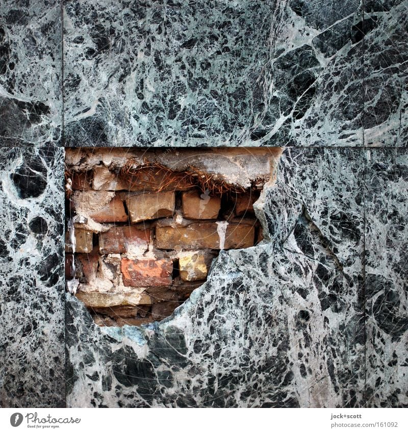 Marble, stone and iron breaks Wall (building) Brick Old Broken Indifferent Feeble Hollow Surface Marble pdestal Corner Cavernous Wood grain Ravages of time