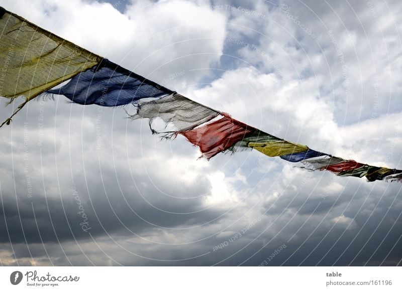 headwind Flag Judder Wind Weather Storm Sky Clouds Dark Hope Religion and faith Yellow Blue Red Emotions Feeble Blow