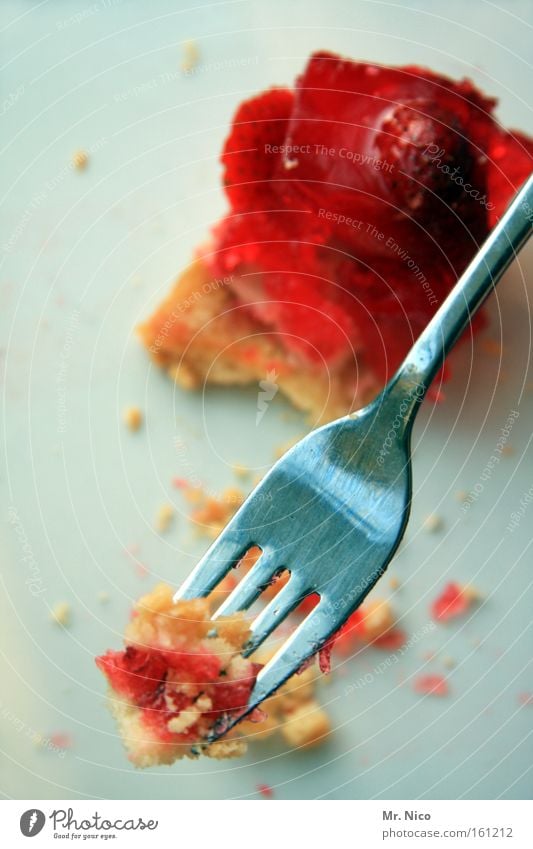 Open your mouth! Cake Dessert Candy Nutrition Eating To have a coffee Cutlery Fork Healthy Eating Overweight Gastronomy Feeding Delicious Red Strawberry pie