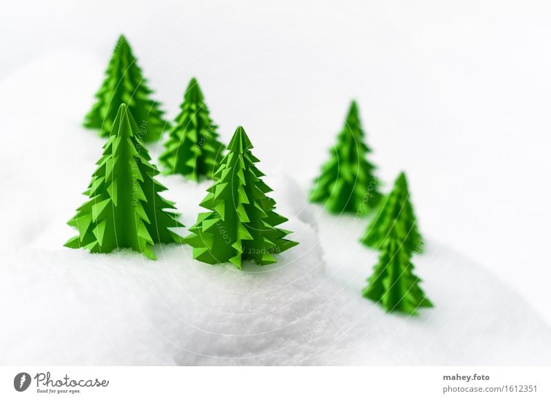 paper forest Handicraft Handcrafts Winter Decoration Christmas & Advent Landscape Snow Tree Forest Hill Paper Simple Cold Small Green White Christmas tree