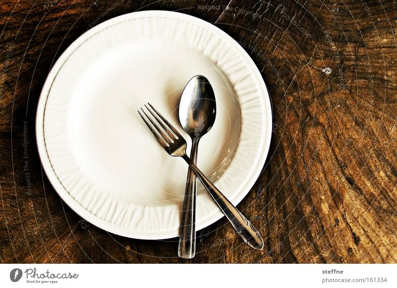 Lent Nutrition Fasting Crockery Plate Cutlery Fork Spoon Table Appetite Set meal Porcelain Midday Wooden table Meal malnutrition Diet light diet Empty