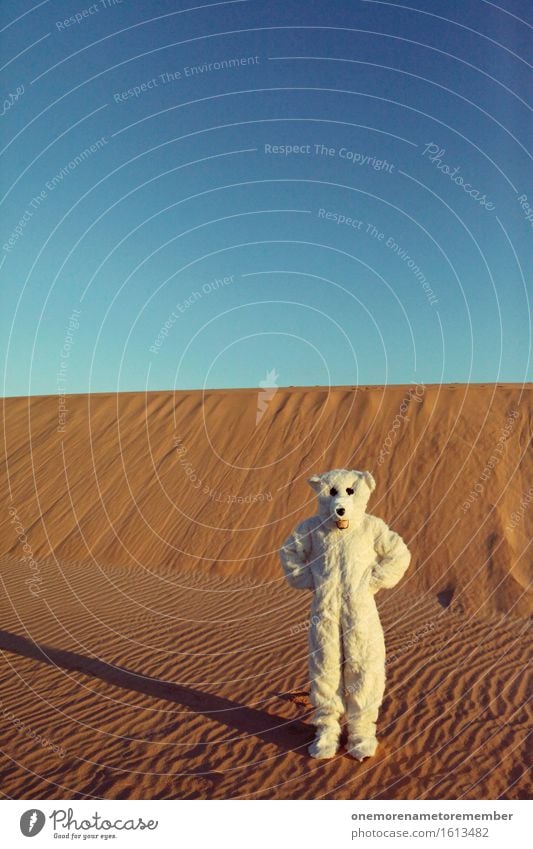 What's going on? Art Work of art Esthetic Ice Polar Bear Desert Irritation Lost Sand Crazy Exceptional Creativity Costume Eye-catcher White Pelt Hot Warmth