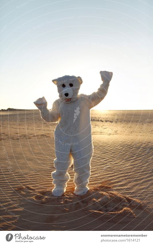 happy bear Art Work of art Esthetic Bear Polar Bear Animal Costume Pelt White Disguised Joy Comical Funster The fun-loving society Absurdity Crazy Sand Desert