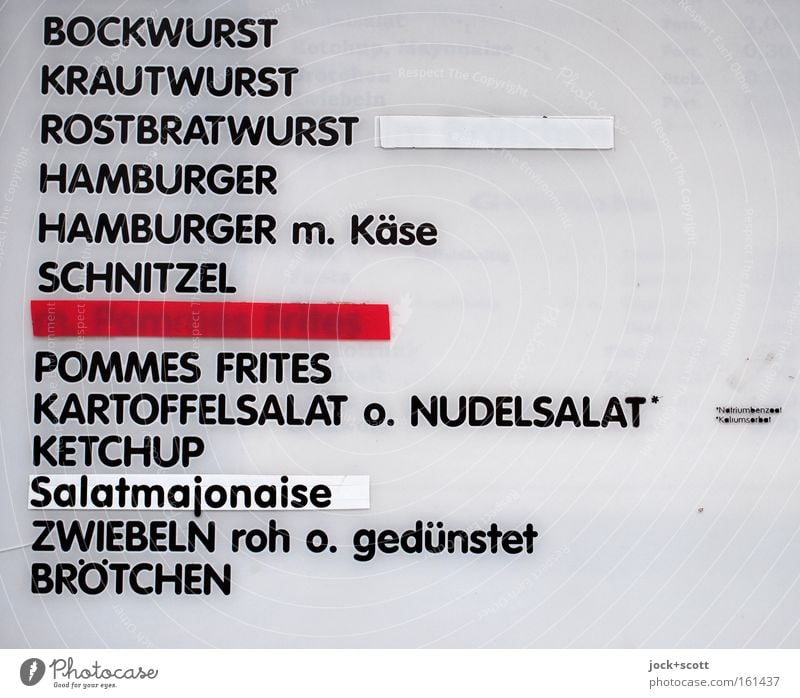 Please once schnitzel with potato salad Lunch Fast food Gastronomy Lightbox Signs and labeling Capital letter Word Red Gluttony Debauchery Services Selection