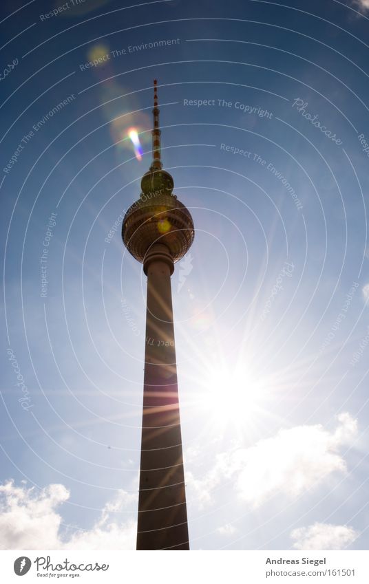 Sun is smiling... Light Silhouette Back-light Clouds Capital city Tourist Attraction Landmark Monument Illuminate Bright Berlin Berlin TV Tower Television tower