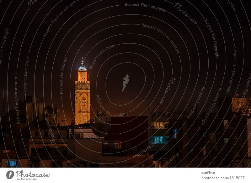 Urban lighthouse (I) Casablanca Morocco Religion and faith Mosque Mosque Hassan II Islam Near and Middle East Minaret Old town Light Lighthouse Long exposure