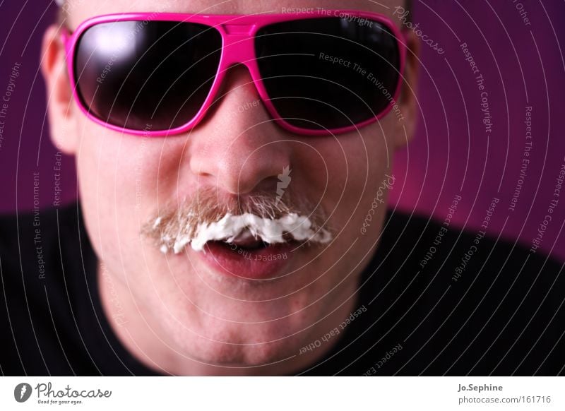 Drink more milk! Lifestyle Style Joy Funny Man Masculine Adults Sunglasses Moustache Cool (slang) Retro Hip & trendy trashy Crazy Pink Accessory Porno glasses