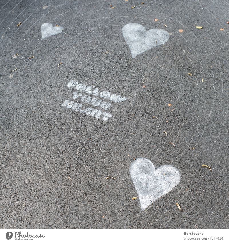 heartwards Street Sign Characters Heart Kitsch Gray White Following Recommendation wisdom of life Wisdom Emotions Direction Trend-setting Sidewalk Chalk Colour