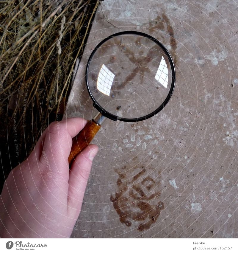 Sherlock Holmes Discover Tracks Footprint Magnifying glass Criminality Clarify Curiosity Hand Floor covering Ground Reflection Crime scene Murder