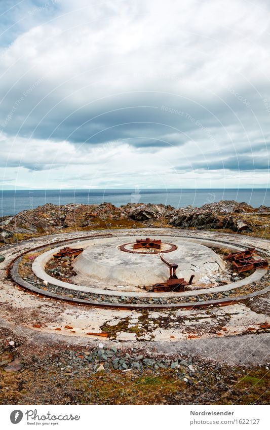 Atlantic Wall Tourism Ocean Machinery Technology Landscape Sky Clouds Rock Coast Ruin Manmade structures Architecture Stone Concrete Steel Rust Aggression Force