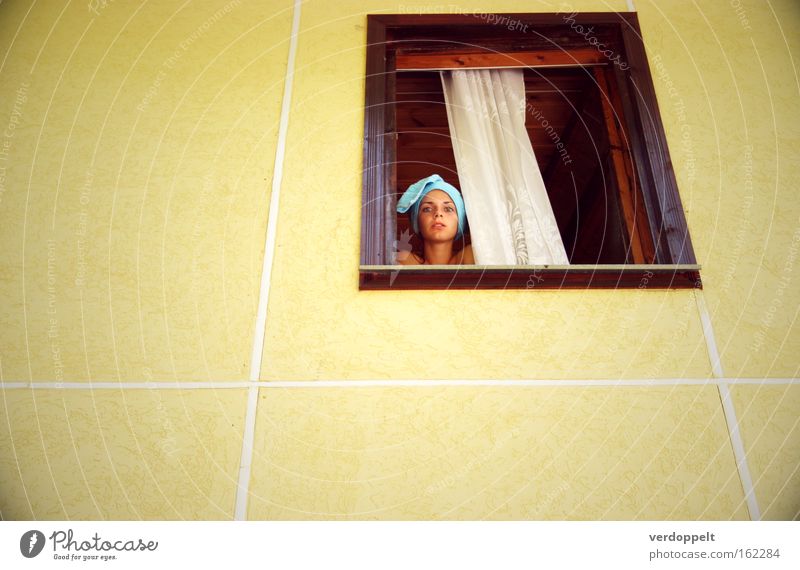 0_15 Window Woman Yellow Turban Bath towel Style Living or residing up look