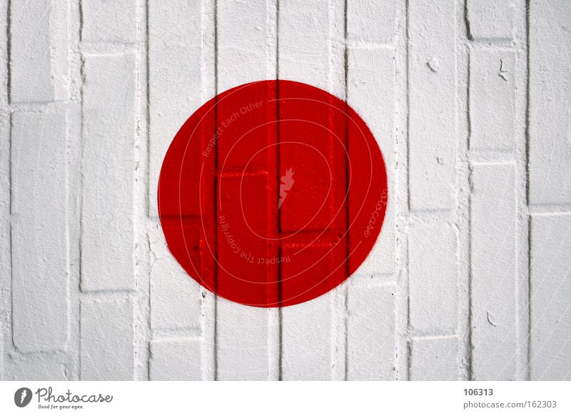 Photo number 117161 Red Circle Wall (building) Stone Flag Japan Point Colour Dye Sign White Round Graffiti Mural painting