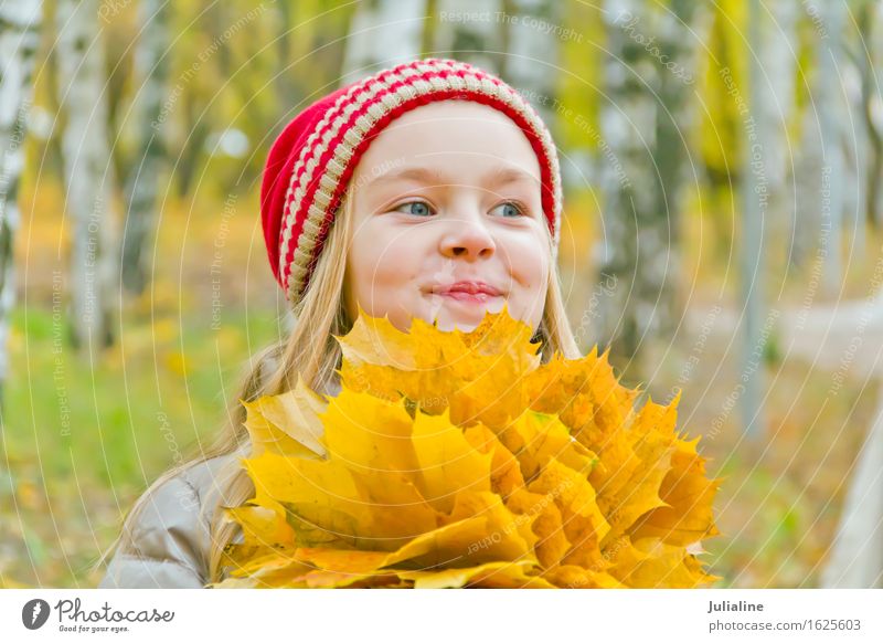 Cute smiling girl in autumn Summer Child Schoolchild Girl Woman Adults Infancy 1 Human being 3 - 8 years 8 - 13 years Autumn Blonde Blue White kid five six 7