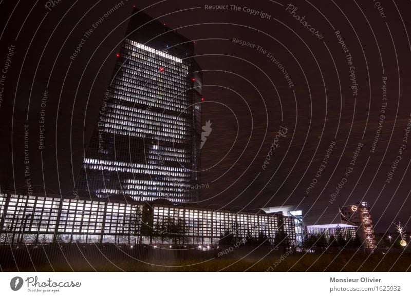 European Central Bank, Frankfurt, Germany, 2016 Downtown Skyline High-rise Architecture Cold Black Might Night shot ecz ecb Colour photo Subdued colour