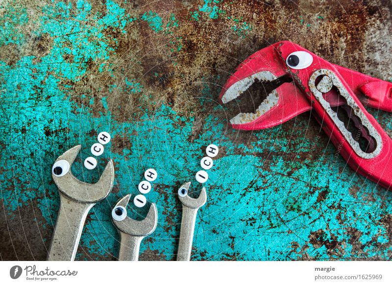 Who would like? One pair of pliers and three spanners with eyes. Each of the wrenches with the word "I" Parenting School Study Professional training