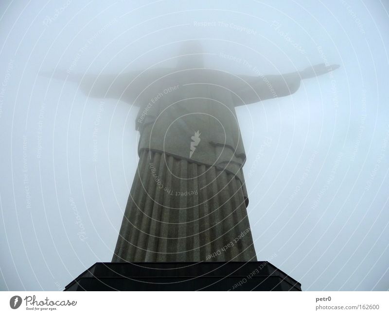 in the fog Corcovado-Botafogo Jesus Christ Statue Concrete Fog Clouds Rio de Janeiro Benediction Mysterious Landmark Monument Trust Christo redentor blessing