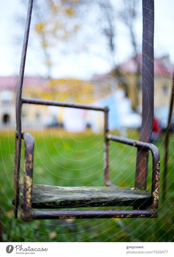 The broken child's swing. Unhappy childhood Infancy Nature Autumn Garden Park House (Residential Structure) Old Sadness Loneliness Seesaw teeter-totter vintage