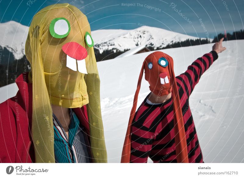 there...! Snow Mountain Carnival Easter Alps Tights Mask Funny Crazy Surrealism Easter Bunny Hare & Rabbit & Bunny Comic Humor Swiss Alps Indicate Switzerland