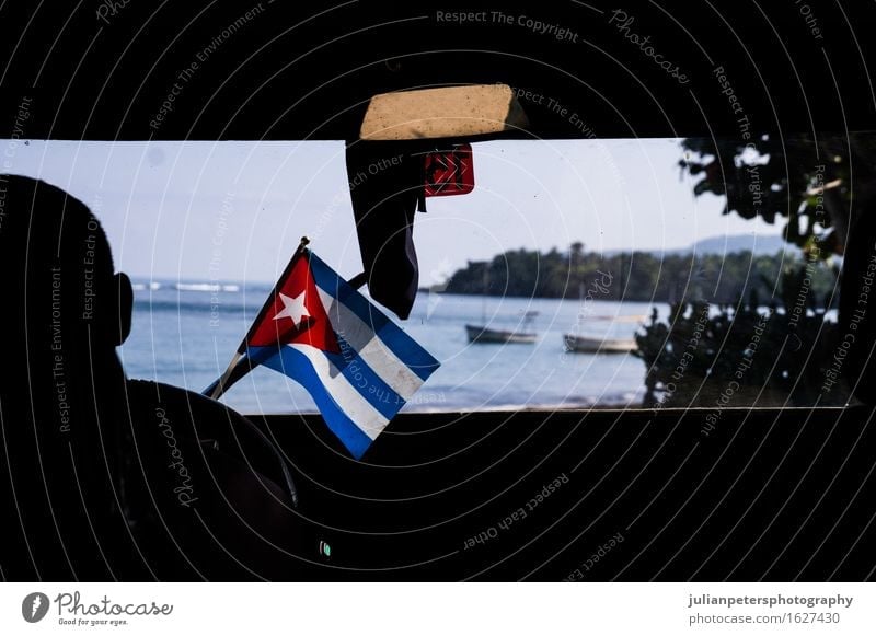 Car with Cuban flag Vacation & Travel Ocean Culture Landmark Flag Driving america American background Banner caribbean countries country Flow Government Havana