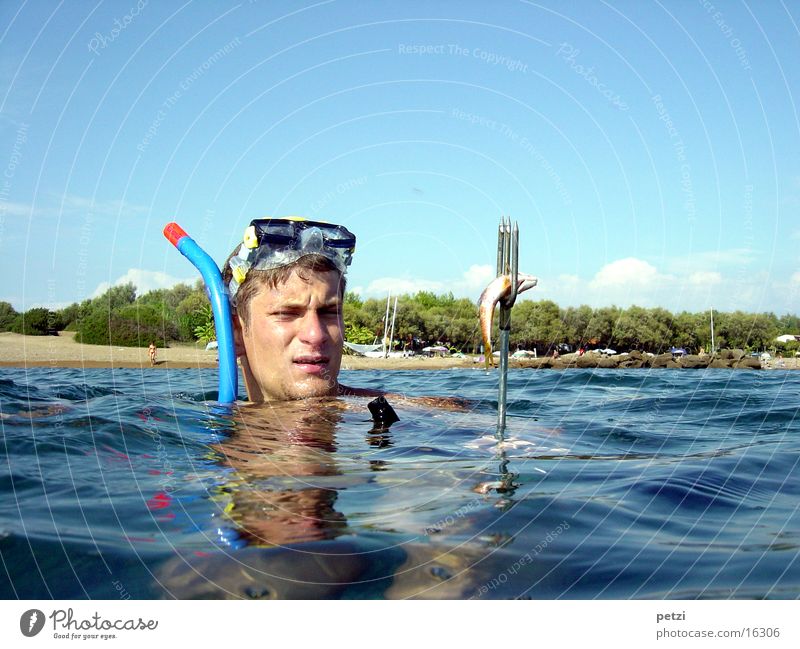 I got him... Greece Beach Ocean Snorkeling Dart Trident Diving goggles Reflection Sports Fish Captured