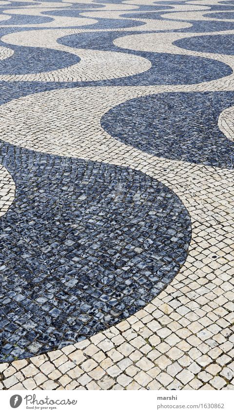 waves Ornament Moody Waves Street Paving stone Abstract Undulation Belém Lisbon Town Old town Portugal Colour photo Exterior shot Detail Day